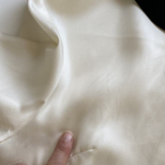 TBA To Be Adored Silk Blouse Medium Cream Ivory Black Collar Semi Sheer Zip Back - Picture 9 of 9